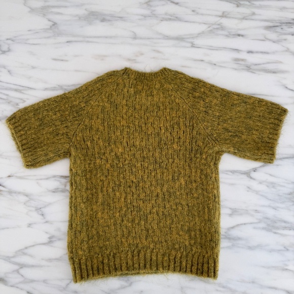 Cynthia Rowley Collection Wool-Blend Short Sleeve Sweater,Mustard Marled Knit, S - Picture 3 of 5